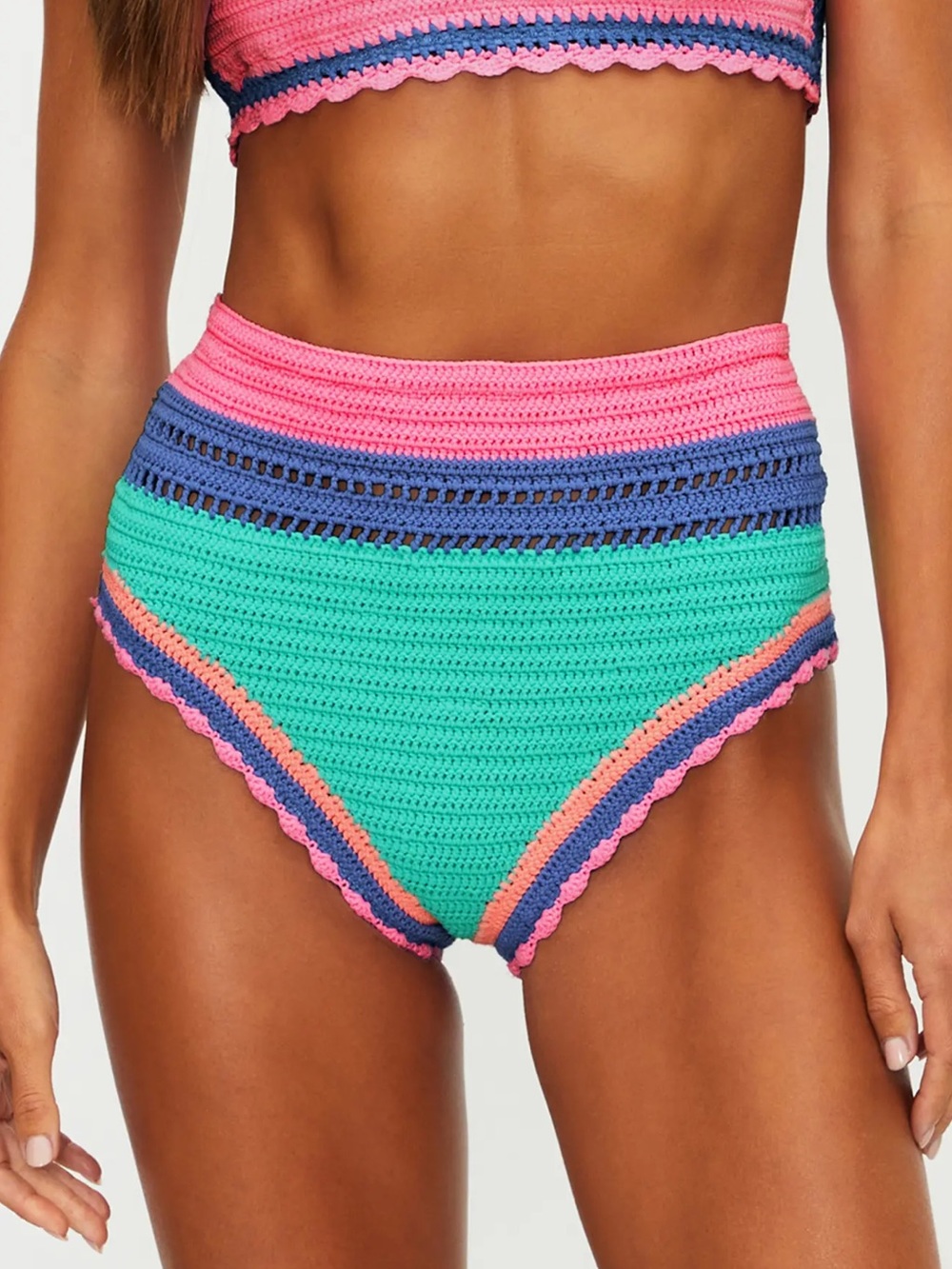 Beach Riot Pink, Teal & Blue High-Waist Crochet Bikini Bottom Size Medium